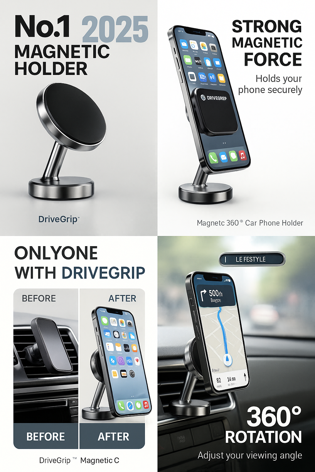 DriveGrip™ – Magnetic 360° Car Phone Holder